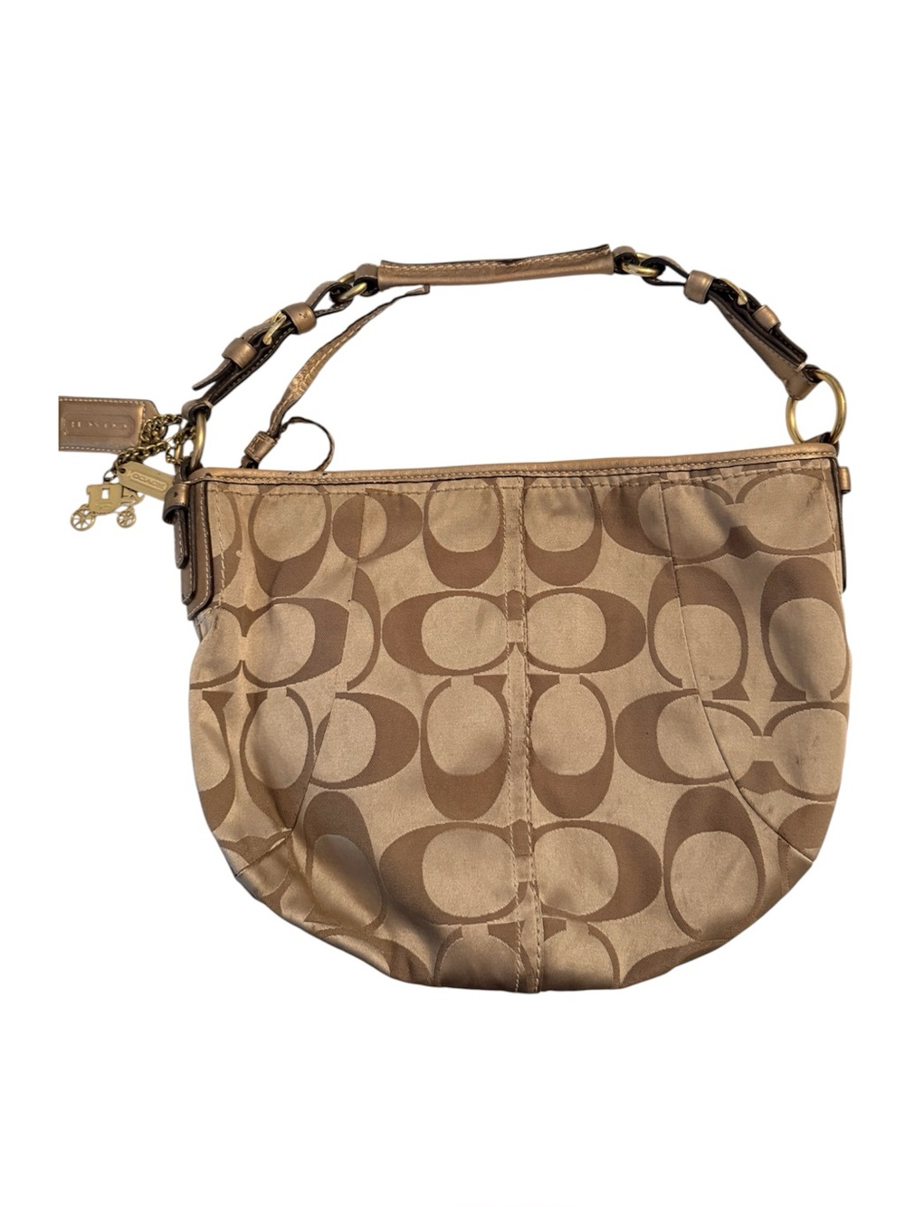 Coach Tan/Brown Signature  Hobo Bag with Gold-Tone Accents